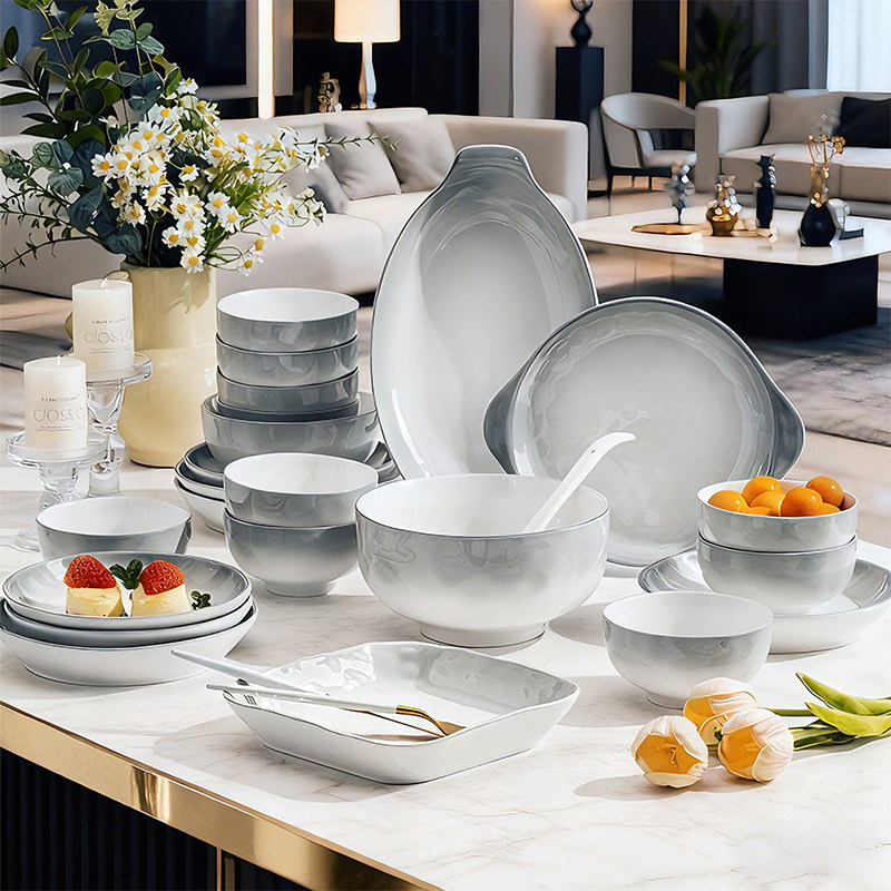 碗碟套装家用2026新款高颜值简约碗盘筷景德镇陶瓷釉下彩餐具乔迁