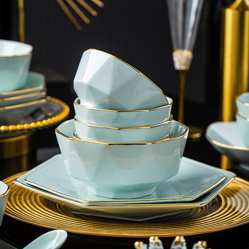 碗碟套装家用景德镇釉下彩陶瓷餐具套装轻奢碗盘筷乔迁碗2025新款