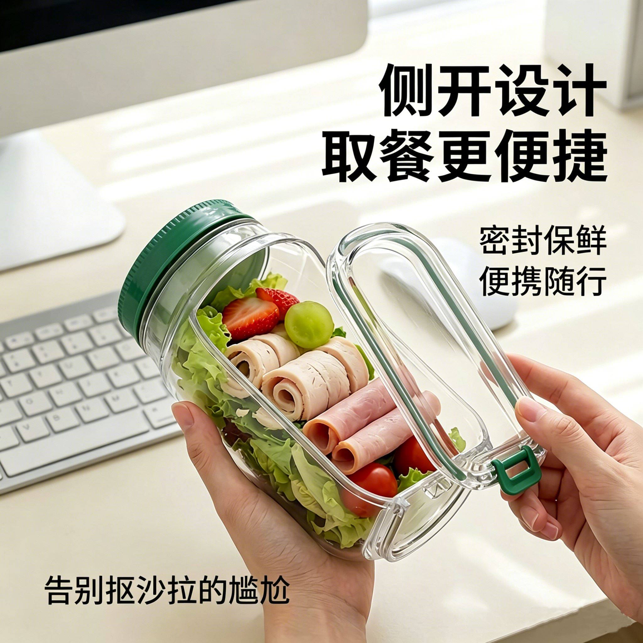 可携式沙拉杯沙拉碗外带塑料盒子密封减脂定量小饭盒水果杯带叉子