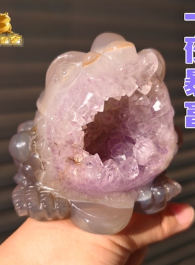 灵蟾晶舍｜一夜暴富｜天然玛瑙紫水晶金蟾摆件招财聚财引贵仁86