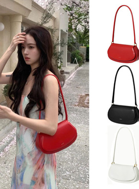 宋智雅同款韩国小众stand红色贝壳包孙胜完气质单肩腋下包马鞍包