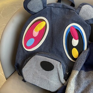 网恋高手原创自制辍学熊牛仔双肩包大容量书包情侣款卡通背包街头