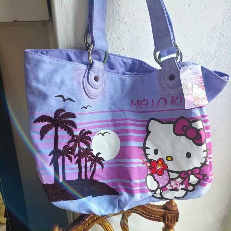2025新款可爱千禧辣妹Y2K夏威夷kitty凯蒂猫单肩大容量托特包帆布