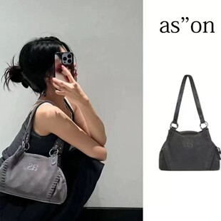 Ason现货真皮麂皮小众设计韩国时尚单肩包通勤手提包大容量托特包