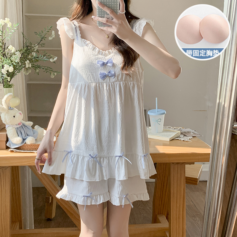 吊带睡裙女夏季纯棉性感带胸垫