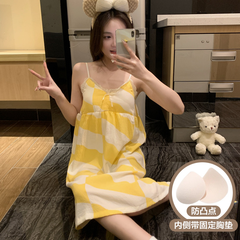吊带睡裙女夏季纯棉性感带胸垫