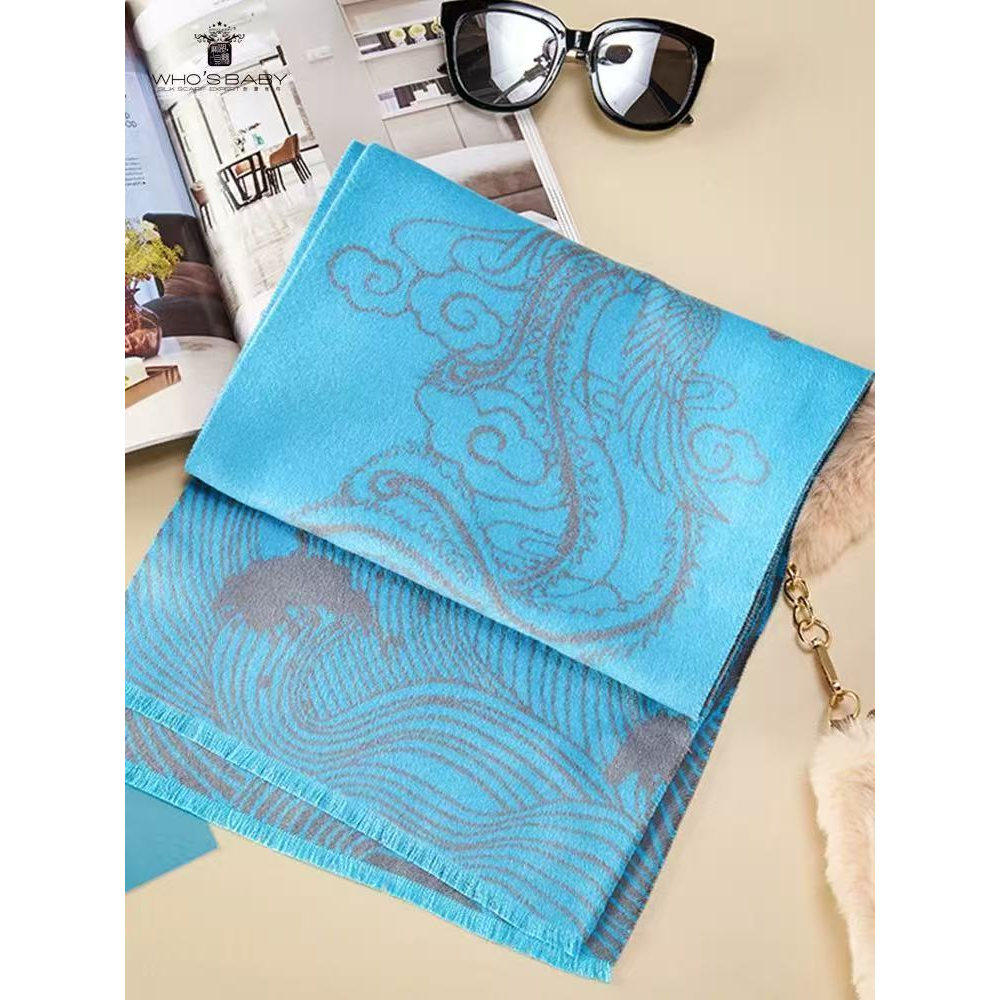 翔顺湖丝宝贝龙凤呈祥系列桑蚕丝围巾真丝拉绒加厚丝巾长巾