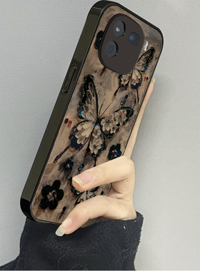 黑色蝴蝶适用vivoiqoo13手机壳11iqoo12新款10iqooneo9neo8pro男iqoou3x7se女款6情侣iqooz3z5x套z8x9turbo