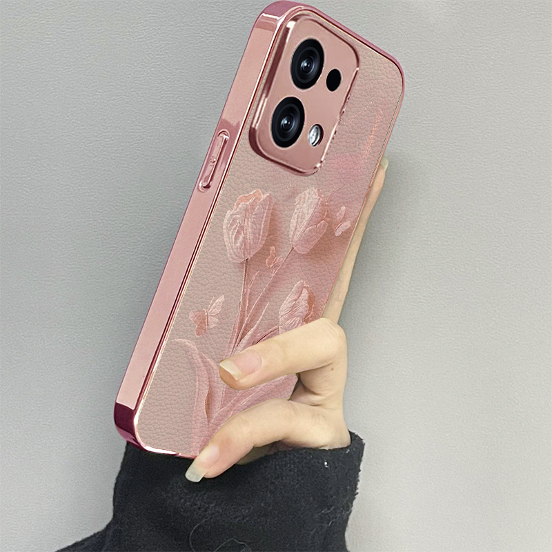 粉郁金香适用opporeno13手机壳reno12新款11oppofindx8x6x7ultra6防摔5k10pro+9男8女款7情侣3k12x套oppok9s