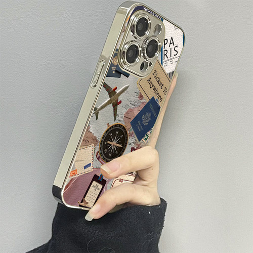 飞机票签适用苹果16promax手机壳iPhone15pro新款14防摔13皮质12男11xsmax女款iphonexr情侣3se2套x78plus