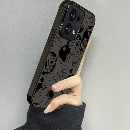 黑色哆啦适用opporeno14手机壳reno13新款12oppofindx8x6x7ultra6防摔5k10pro+9男8女款7情侣3k12x套oppok9s