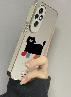 彩袜黑猫适用荣耀300手机壳honor200新款100男90gt70女款80情侣60se魔术maigc6x30x40x50i+x60套4magic7pro5