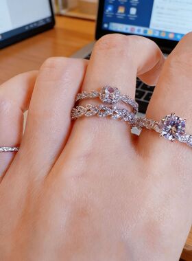 甜美清新满钻戒指女食指戒尾戒