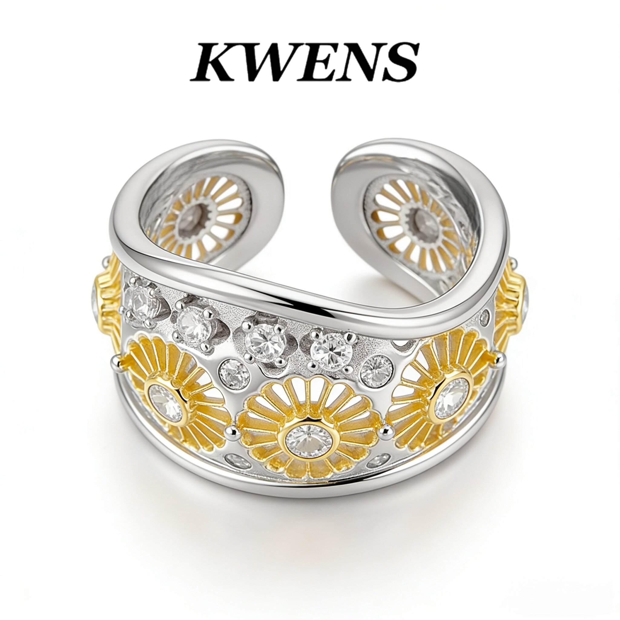 KWENS原创意大利S925银雏菊戒指女小众高级感镂空不规则设计指环