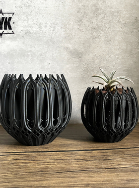潮流透气块根花盆欧式布纹仙人球黑色桌面兰花烛海芋多肉植物花盆
