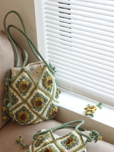 原版材料定制向日葵fafa小号手拎包编织祖母格花片diy春日好礼