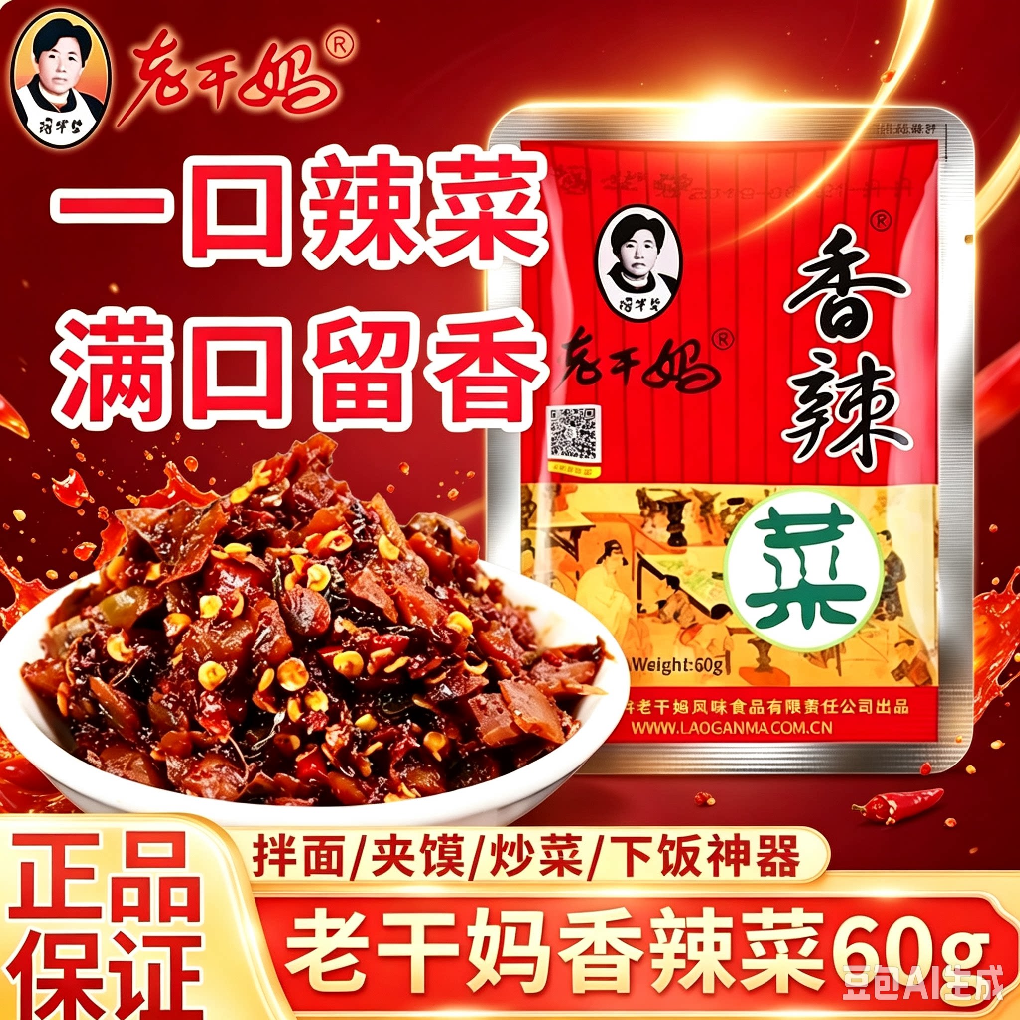 老干妈香辣菜60g/袋下饭菜芥菜外婆菜辣椒酱咸菜腌菜榨菜贵州特产