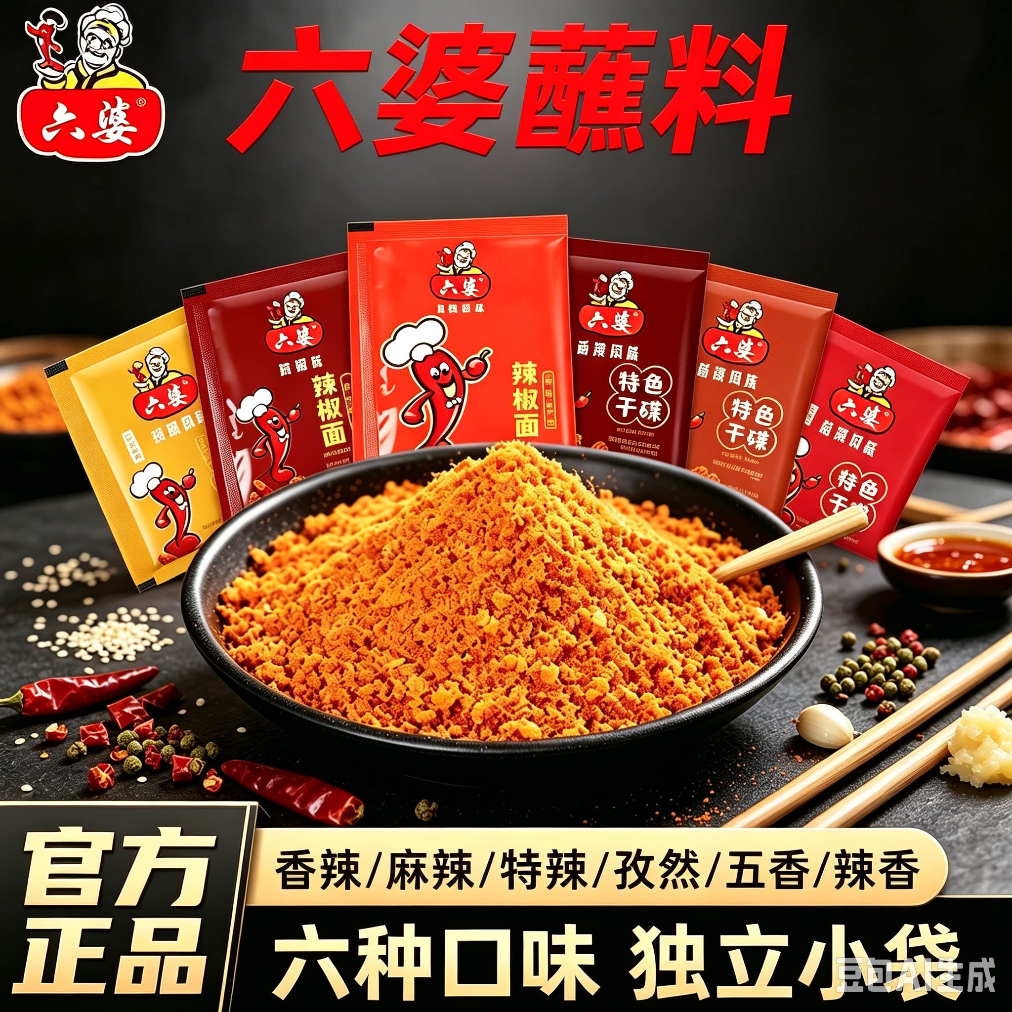 六婆辣椒面香辣蘸料2g小包装四川火锅烧烤干碟调料辣椒粉旗舰店