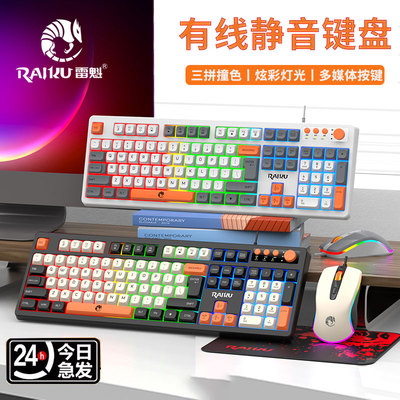 雷魁键盘鼠标套装有线办公专用游戏104键台式电脑外接USB通用