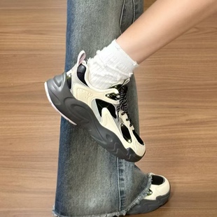 安踏行风休闲鞋2025冬季复古拼接老爹鞋轻便舒适潮流鞋运动鞋女子