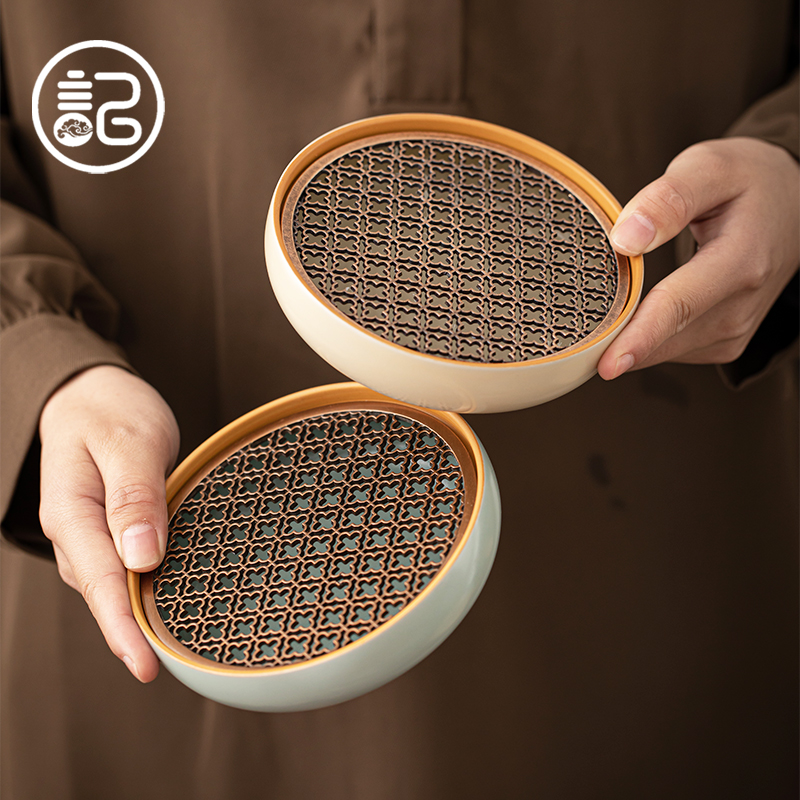 记今朝【米黄汝窑】壶承茶承干泡台小号托盘储水茶壶垫茶具配件