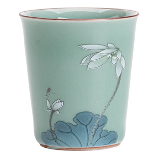 记今朝《好运莲莲》复古青瓷 陶瓷茶杯  品茗杯 茶盏 荷花