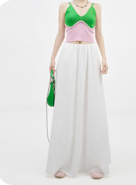 超长白色半身裙女高个子175松紧腰宽松遮胯显瘦a字大摆伞裙加长夏