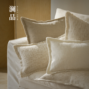 澜品 侘寂愈疗棉麻抱枕客厅靠枕沙发靠垫床头靠包透气腰枕 月谣