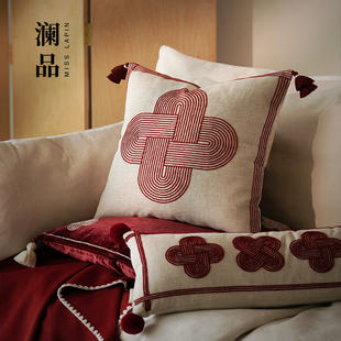 澜品新中式 红色新年氛围抱枕客厅沙发靠垫中国结喜庆靠枕 心结