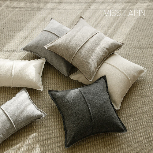澜品 羊毛混纺毛呢抱枕 MISSLAPIN 客厅米灰靠枕靠垫沙发靠包腰枕