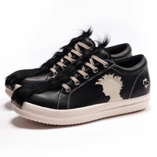 LE LOSANGE RO莫西干马毛低帮鞋子黑色百搭厚底增高潮流时尚休闲