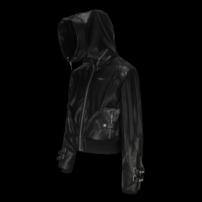 LE LOSANGE  LEATHER PLISSE HOOD JACKET褶皱连帽皮夹克