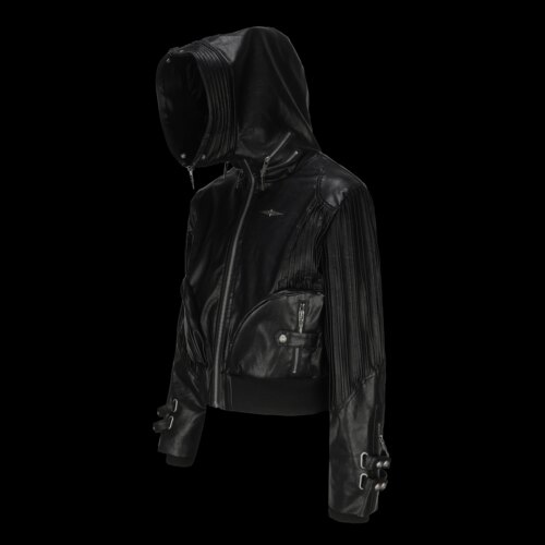 LE LOSANGE 23FW LEATHER PLISSE HOOD JACKET褶皱连帽皮夹克