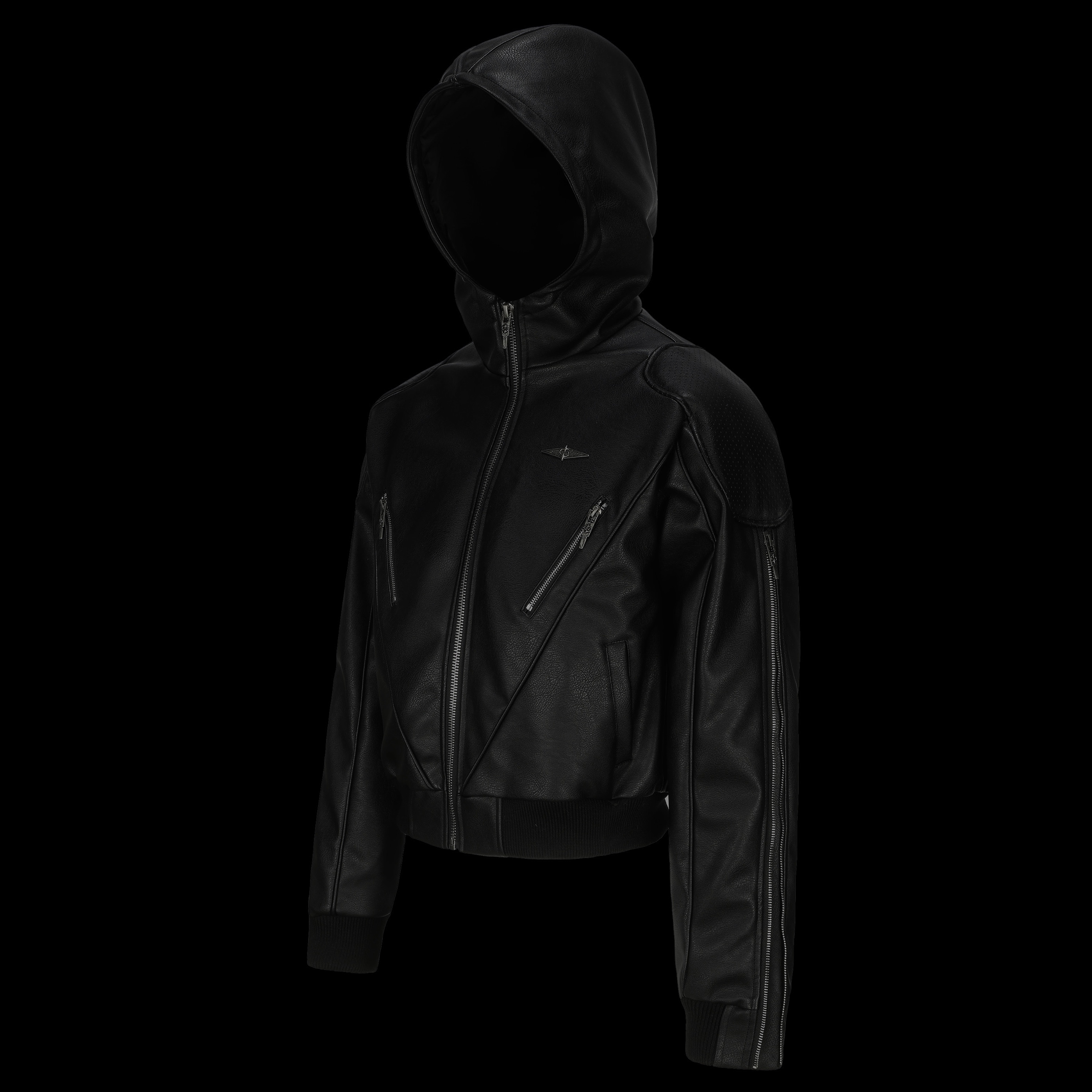 LE LOSANGE SPARKLE ZIP LEATHER JACKET火花拉链连帽皮夹克