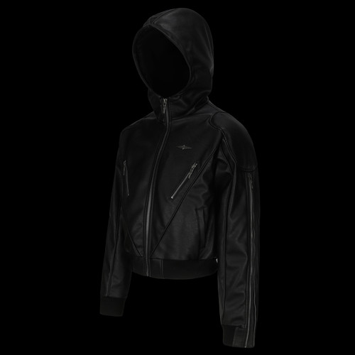 LE LOSANGE SPARKLE ZIP LEATHER JACKET火花拉链连帽皮夹克