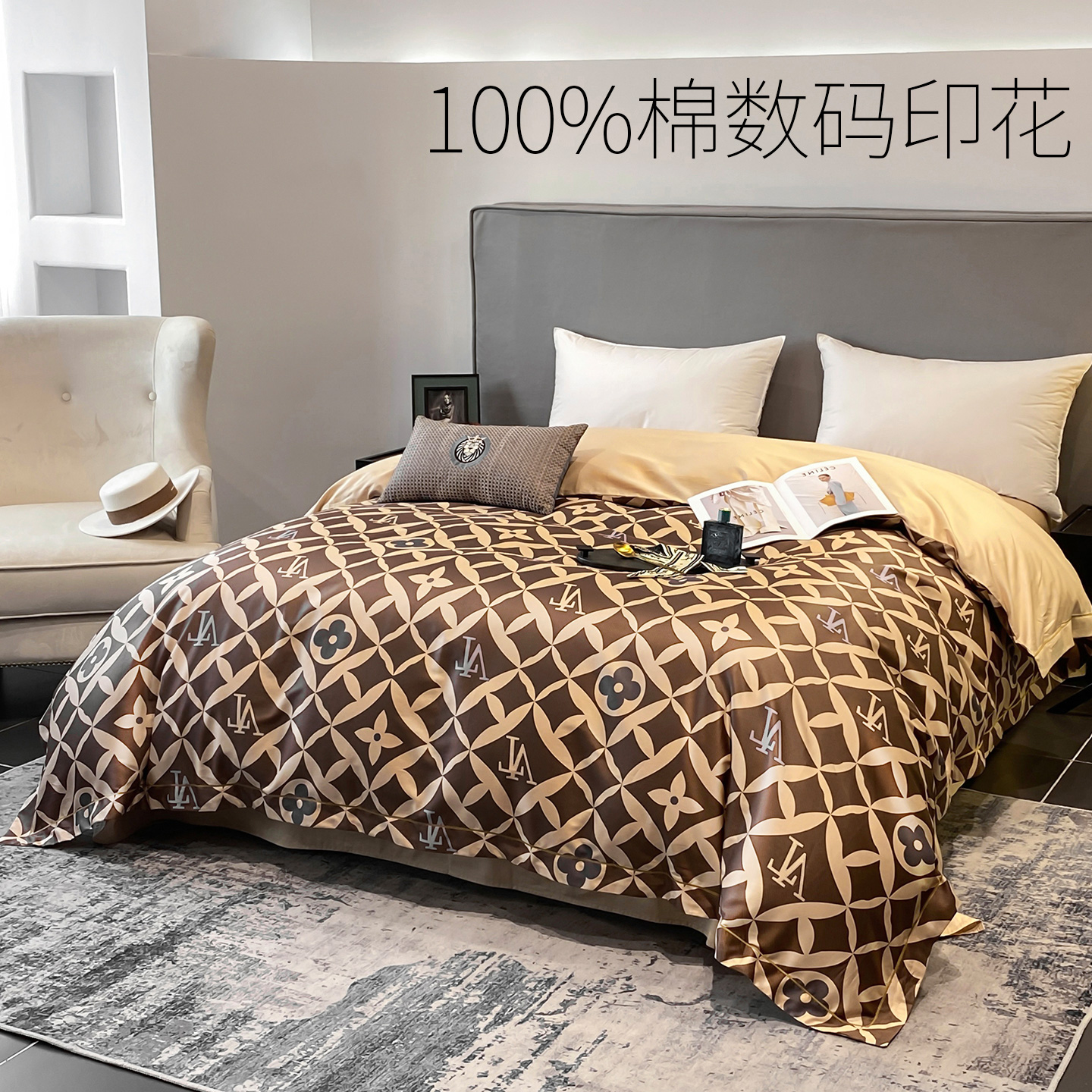 美式高档数码印花全棉纯棉单件被罩被套230x250单独被套180x220cm