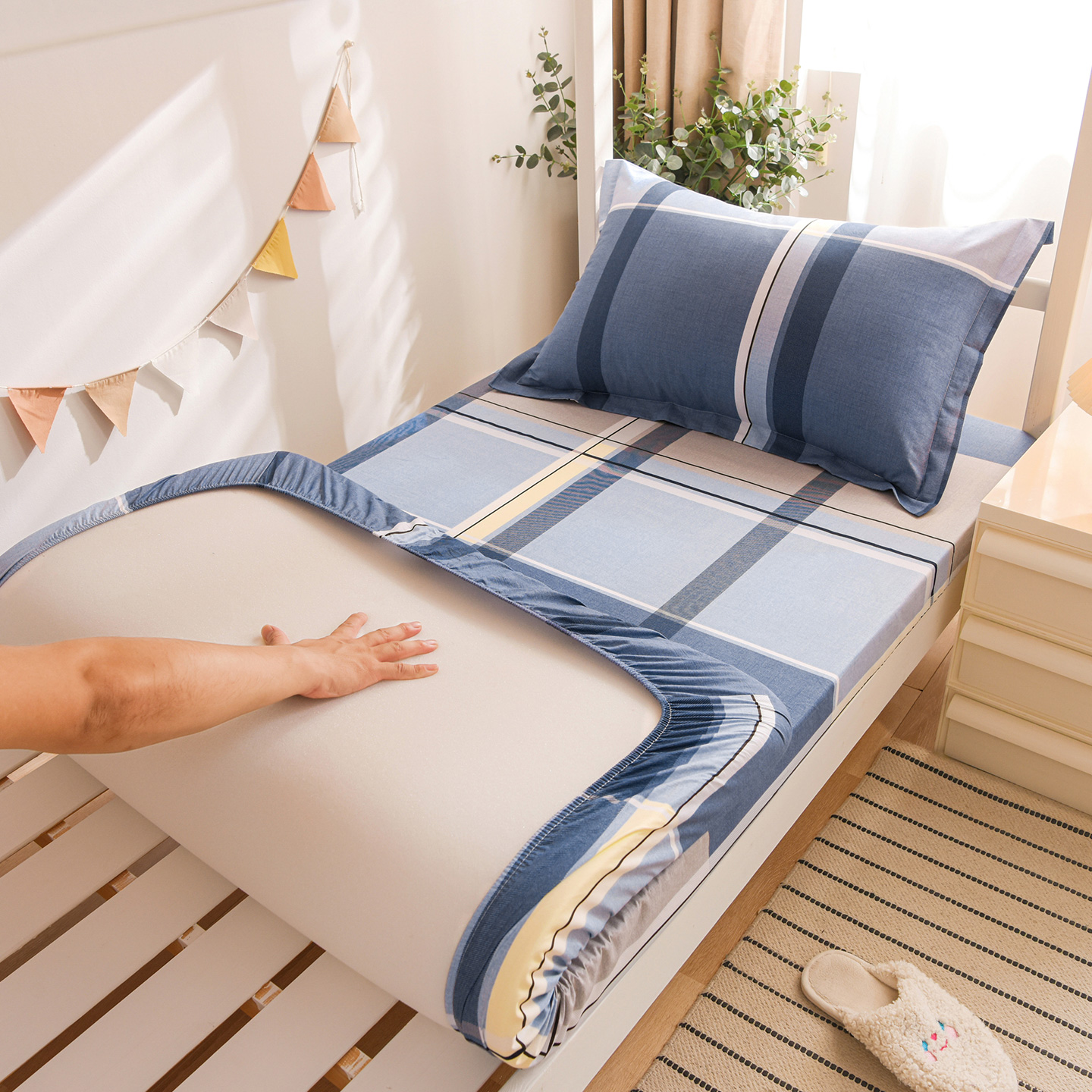 100%棉成分一圈松紧带床笠单件