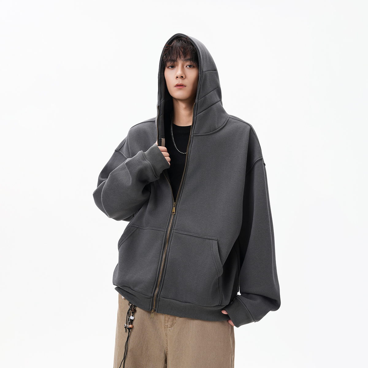 420G重磅金属拉链加绒连帽开衫1308KSTB01特P65，男装卫衣，星座1308