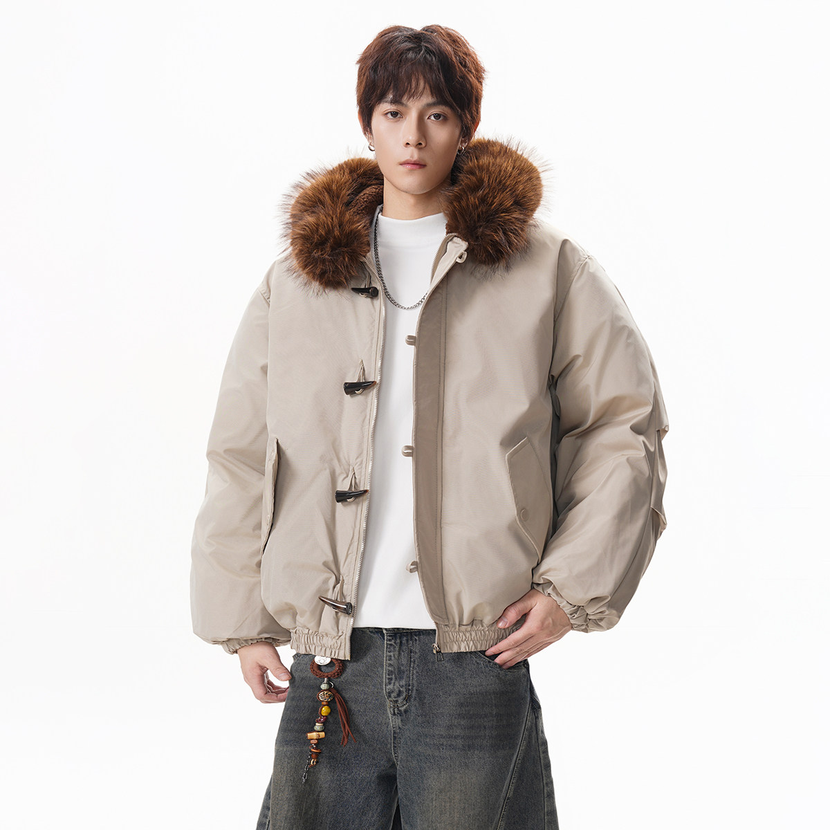 牛角扣大毛领棉服深度库存高品质MF2517特P98,男装棉衣,星座1308