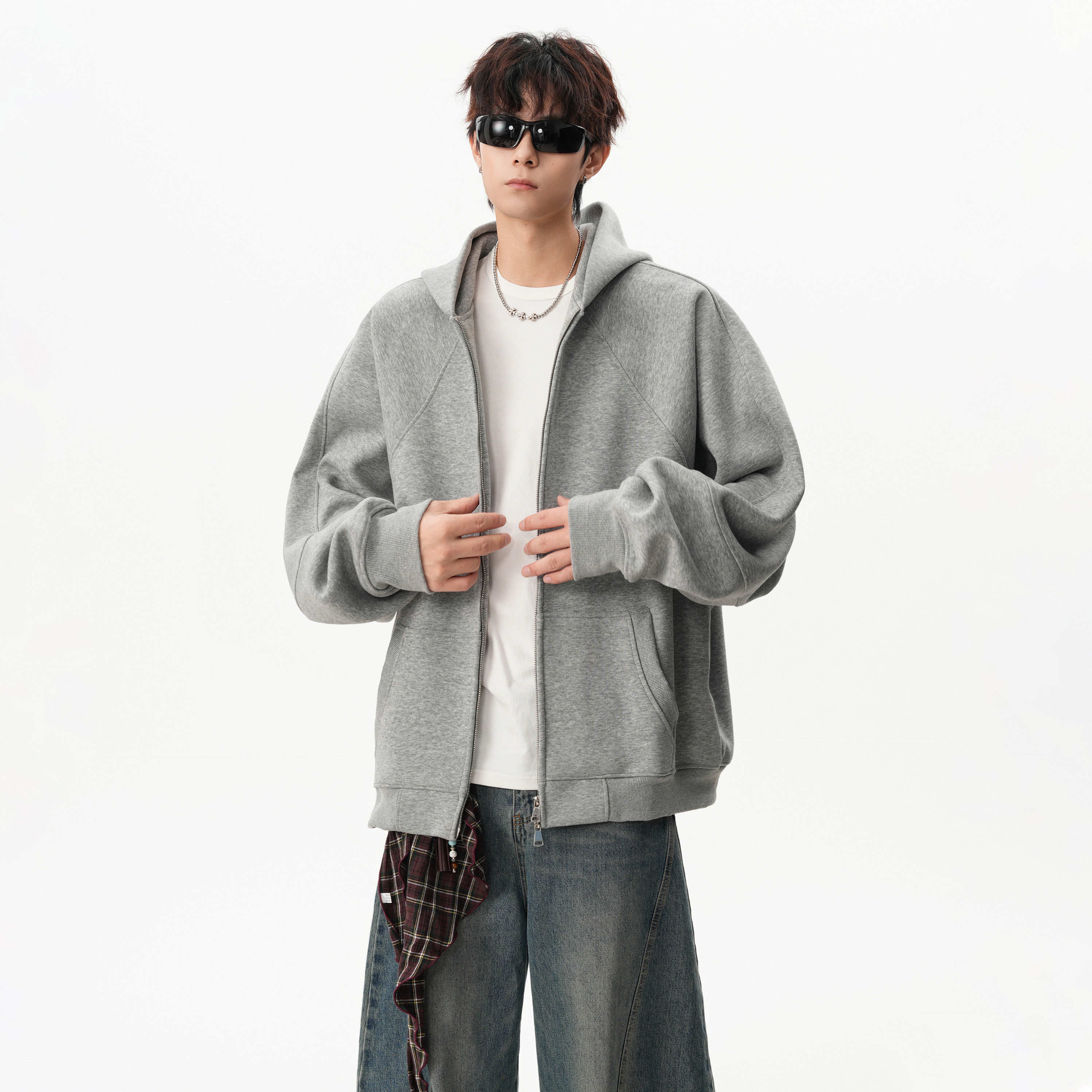 25秋新款纯色连帽重磅卫衣中性休闲外套KS8802P55，女装短外套，星座1308