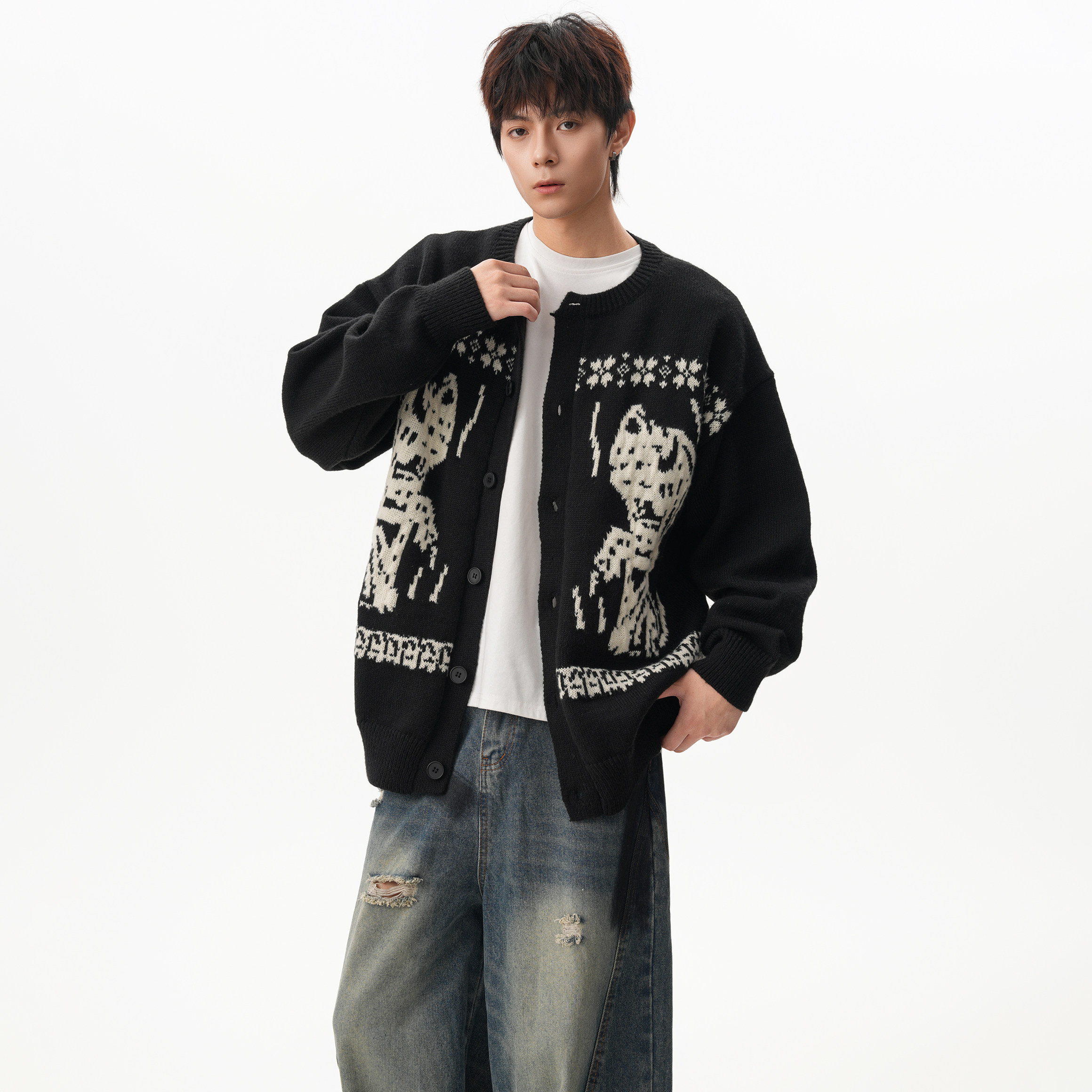 25秋新款美式校园针织花纹开衫毛衣外套MY25060P68，男装针织衫/毛衣，星座1308