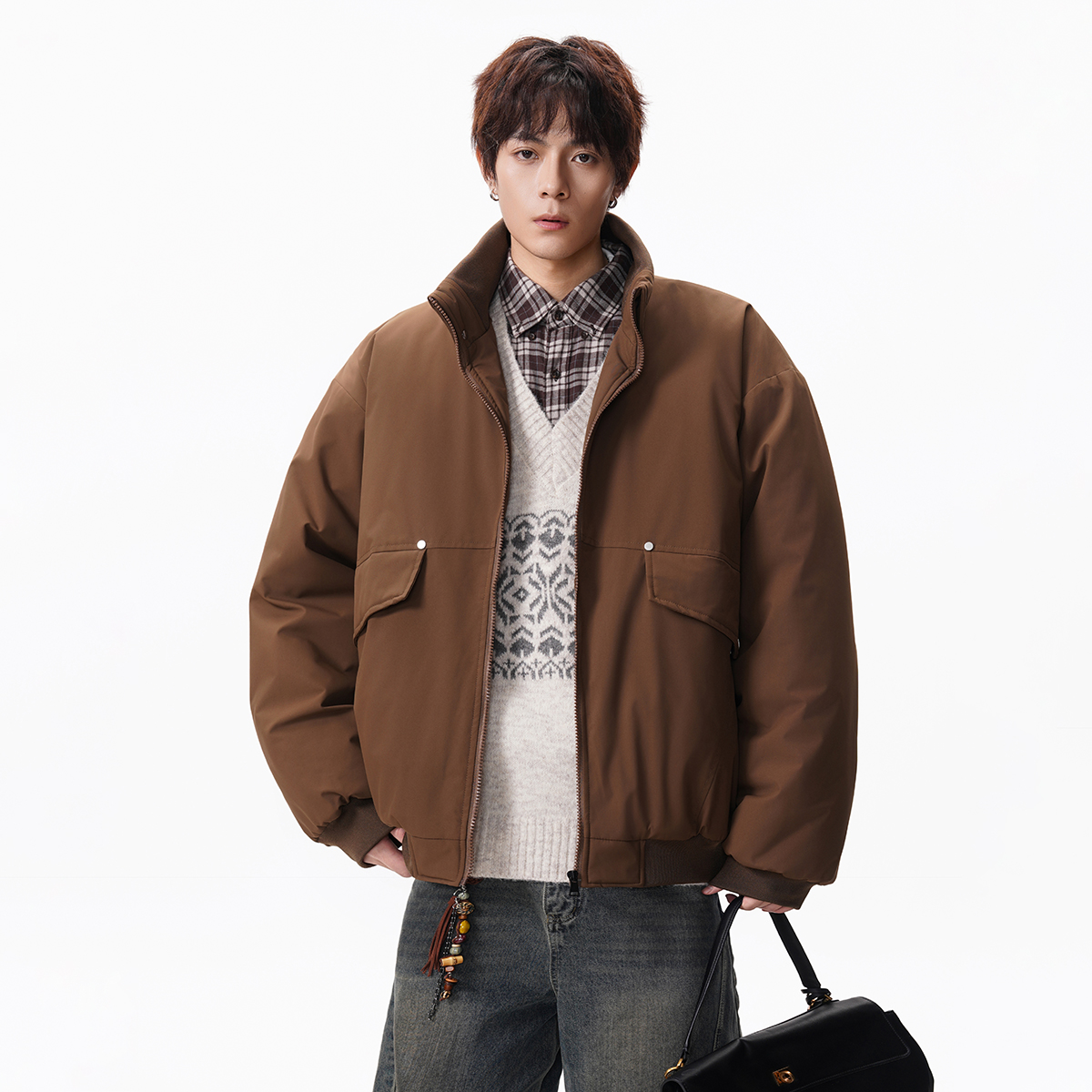 美式复古立领棉服外套M25336P95，男装棉衣，星座1308