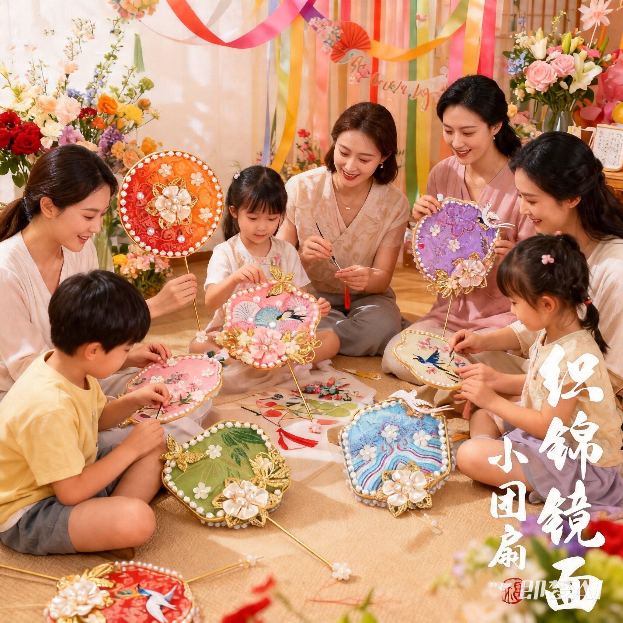 宋锦小团扇镜子手工diy古风汉服材料包中式迷你扇母亲节暖场活动