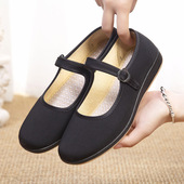 春秋单鞋 女上班酒店工作鞋 软底防滑妈妈跳舞鞋 黑色布面老北京布鞋