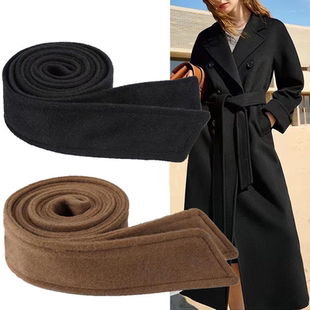 黑色双面呢羊绒大衣腰带装饰通用毛呢大衣配饰配件蝴蝶结百搭女士