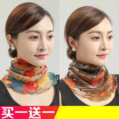 百变围脖夏季薄款百搭纱巾女套头丝巾防晒面纱围脖护颈小脖子围巾