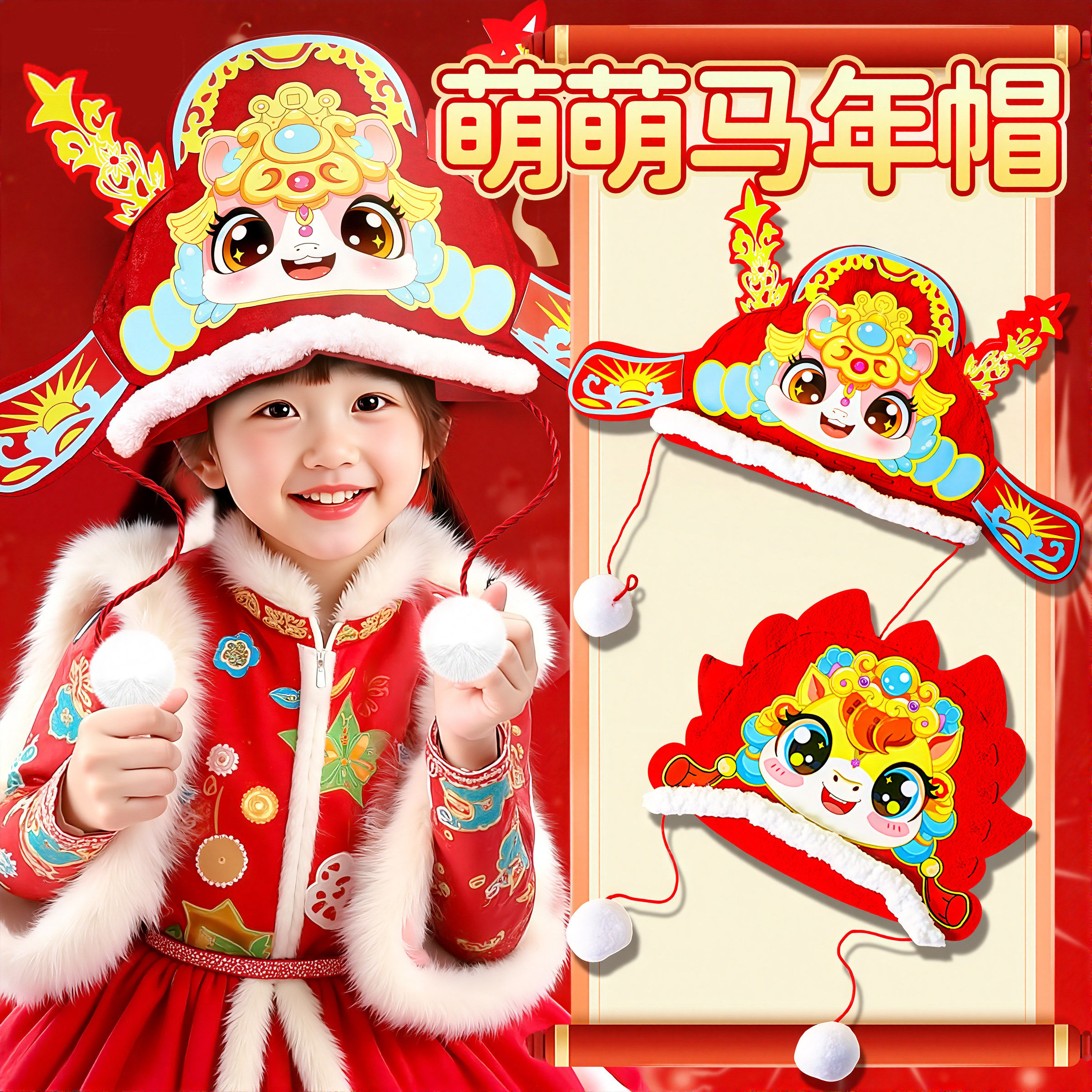 幼儿园头饰马头帽新年马年手工儿童帽子diy材料制作元旦节状元帽,玩具/童车/益智/积木/模型,手工创意粘贴类,淘宝优惠券,粉丝福利购,淘宝优惠卷