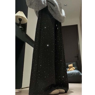 设计感亮闪闪烫钻卫裤女2026春季弯刀阔腿裤小个子慵懒显瘦休闲裤