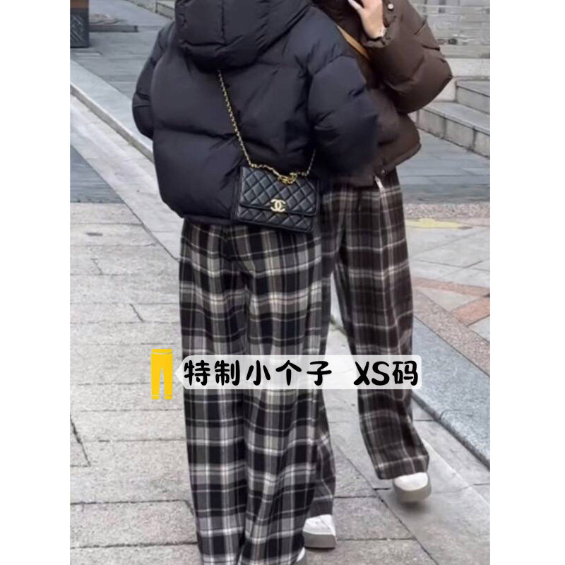 咖色毛呢格子裤女秋冬高腰宽松加绒加厚阔腿裤休闲直筒婴儿绒裤子,女装/女士精品,休闲裤,淘宝优惠券,粉丝福利购,淘宝优惠卷