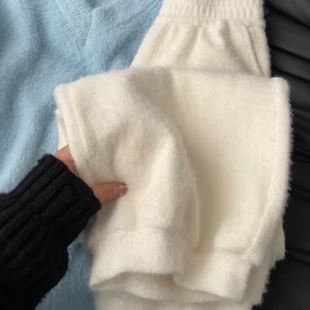 145cm八分显高水貂绒灯笼裤女秋冬慵懒风高腰加绒加厚九分糯米裤